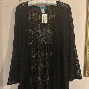 Black Lace Long Sleeve Duster